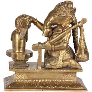   Ganesha Worshipping Shiva Linga   Bronze Sculpture