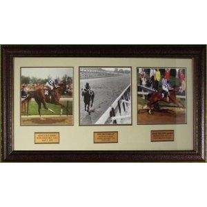 Kentucky Derby unsigned Horse Racing 3 Photo Leather Framed 36x17 