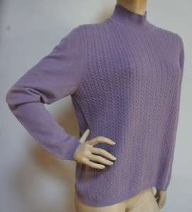  100%Cashmere Lavender Cable Knit Sweater Sz L  