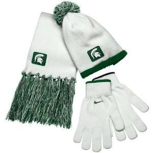 Nike Michigan State Spartans Ladies White Green Beanie, Scarf & Glove 