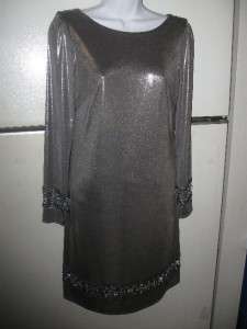WOMANS BEAUTIFUL NEW SIZE 4 SILVER DRESS BY OC by OC WITH BEADS AND 
