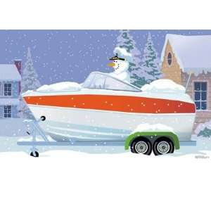  Snowman Captain Speedboat Holiday Card   12 carsd/13 