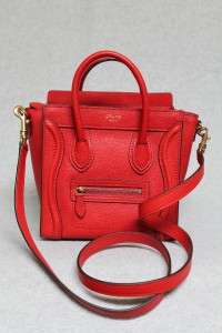 Celine Nano Luggage True Red Pebbled Leather Bag New 2012  