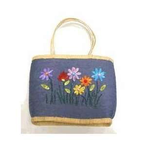  Denim Tote with Raffia Flowers By The Each Arts, Crafts 