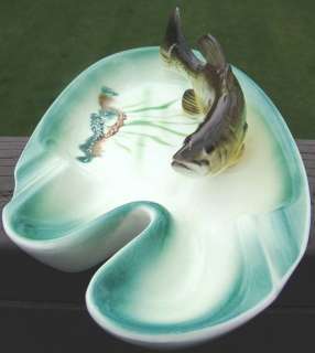 Vintage IDEAL Small Mouth Bass Ceramic Ashtray JAPAN 3D  