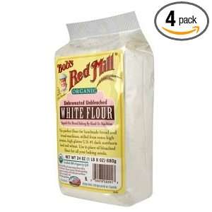 Bobs Red Mill Flour Unbleached White Organic, 48 ounces (Pack of4 