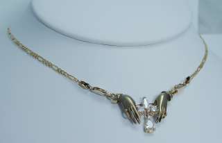 Art Nouveau Style 14K Gold Hands Holding Diamonds Italy Necklace 