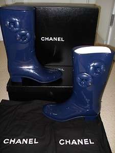 Chanel Signature Women Rain Boots Shoes Navy Sz 35 NIB  