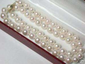 Charming 8 9mm White Akoya Cultured Pearl Necklace AAA  