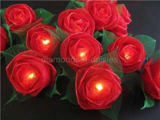 RED ROSE NATURAL FLOWER LED STRING FAIRY LIGHTS LANTERNS Valentines 