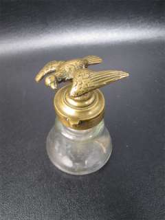 Antique Inkwell Glass With Brass Soaring Eagle Lid  