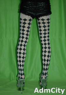 Admcity opaque diamond checker tights pantyhose black/white one size 