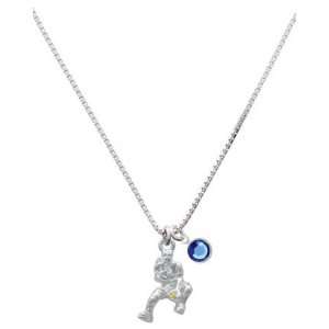 Softball Catcher Charm Necklace with Sapphire Swarovski Crystal Drop 