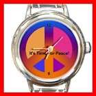 Colorful Time For Peace Sign Round Italian Charm Watch