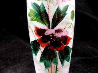 Vintage Floral/Flowers Glass Vase Milk Hand Painted  