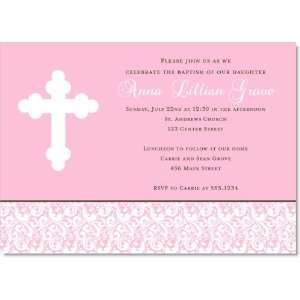  Pink Damask Baptism Invitations