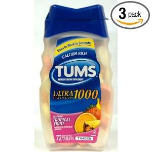 Tums Ultra Strength 1000, Assorted Tropical Fruit Chewable Tablets, 72 