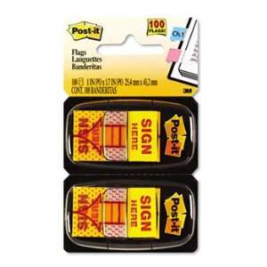 Post it Flags 680SH12   Flags in Dispenser, Sign Here, Yellow, 12 50 