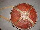 Antique Ethiopian Africa Hand Woven Basket w/ lid leather exterior 