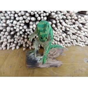   Handicraft Sculpture T REX Dinosaur on Stump 