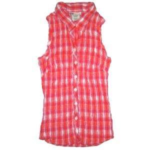  Plaid Smocked Stretch Sleeveless Button Down Tank Top in 
