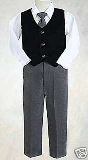 NWT BOYS BOUTIQUE HOLIDAY CHRISTMAS BLACK VELVET AND GREY SUIT SIZE 
