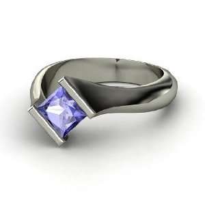  Slant Ring, Princess Tanzanite Platinum Ring Jewelry