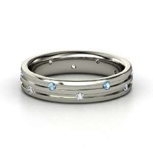  Slalom Band, Sterling Silver Ring with Blue Topaz 