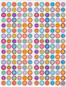 MULTI COLOR Circle Alphabet & Numbers A/F Stickers #2  