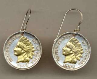 Gold on Silver U.S. Indian Head Penny Earrings  