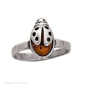    Sterling Silver Honey Cognac Amber Ladybug Ring Size 7 Jewelry
