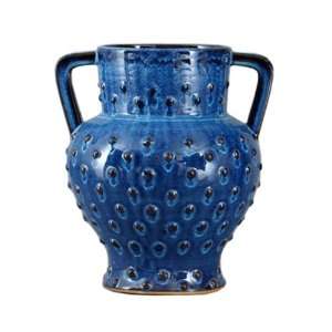 Cobalt Blue Majolica Handled Displaying Vase, 12 in. 