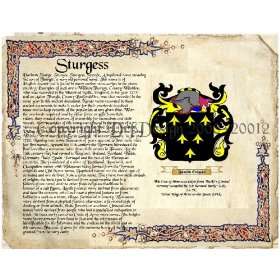  Sturgess Coat of Arms/ Family Crest on Fine Paper and 