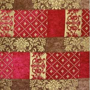  54 Wide Chenille Jacquard Inlay Crimson/Gold Fabric By 