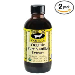 Singing Dog Vanilla, Organic Pure Vanilla, 4 Ounces Bottles (Pack of 2 