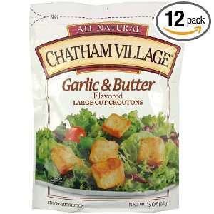 Chatham Village Large Cut Garlic & Butter Croutons, 5 Ounce Bags (Pack 