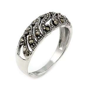    Marcasite Cut Out Wave Sterling Silver Ring, Size 7 Jewelry