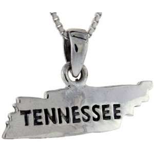 925 Sterling Silver Tennessee State Map Pendant (w/ 18 Silver Chain 