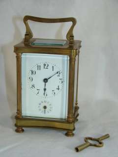 Antique Fench Brass Alarm Carriage Clock w/ Key  