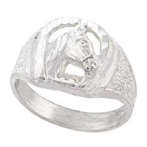 Sterling Silver Horse Head in Horse Shoe Nugget Ring, 1/2 (12mm) wide 
