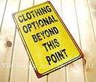 clothing optional beyond this point tin sign funny metal bar