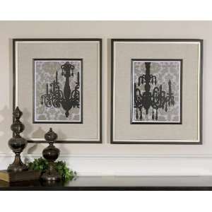 Chandelier Silhouette I, II Wall Art Set Of 2 with Black Satin Frames 