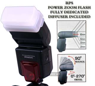   dedicated bounce swivel power zoom flash includes free flash diffuser