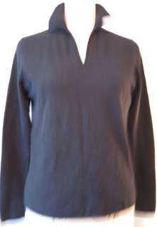  Charter Club Black 100% Cashmere Vee Neck Polo Collar Sweater 