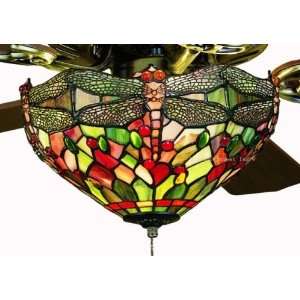  Amber Dragonfly Tiffany Stained Glass Ceiling Fan 52 