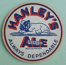 HANLEYS ALE, Beer Coaster, Bulldog, RHODE ISLAND 1940s  