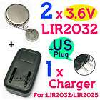LIR2032 3.6V Rechargeable Coin Battery+Charger EU  
