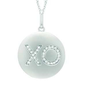  14 kt White Gold Hugs and Kisses (XO) Disc Pendant with 