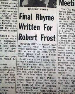 ROBERT FROST DEATH American Poetry Poems 1963 Newspaper  