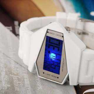 Changing Color LED Digital Date Alarm White Silicone Men Sport Wrist 